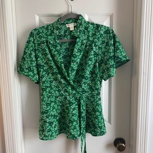 Green Floral, Wrap Shirt